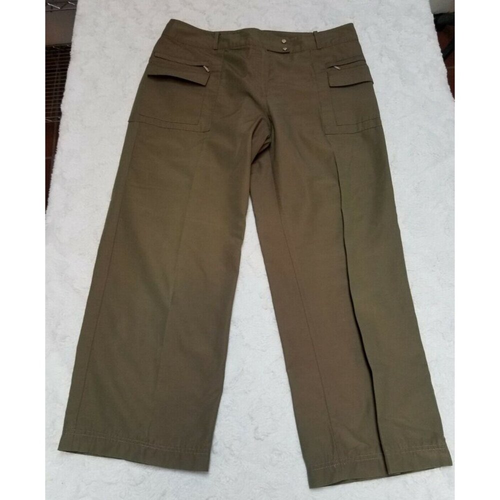 July Womens Brown Straight Leg Cropped Pants Mid-Rise Zippered Pockets Casual